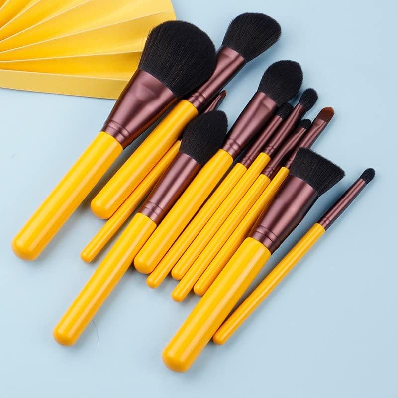 MMLLZEL איפור מברשת-צהוב סדרה 11 יחידות מברשות שיער סינטטיות מברשות פנים-פנים ועין קוסמטית עט-מלאכותית-ביוטי-ביגינר