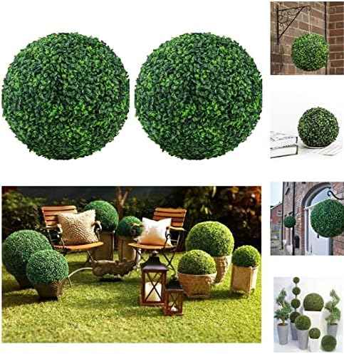 COREGREEN כדור מלאכותי כדור 2 יחידות 10 אינץ 'עץ מזויף צמח כדורים דקורטיביים פו צמחי גן כדורי גינה מקורה עיצוב מרפסת קדמית