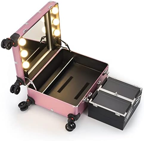 WDBBY איפור ורוד מארז LED LED קוסמטיקה קוסמטיקה נרתיק המזוודות אחסון כלים יופי יופי ליידי ציפורניים קעקוע קעקוע טרולי מארז