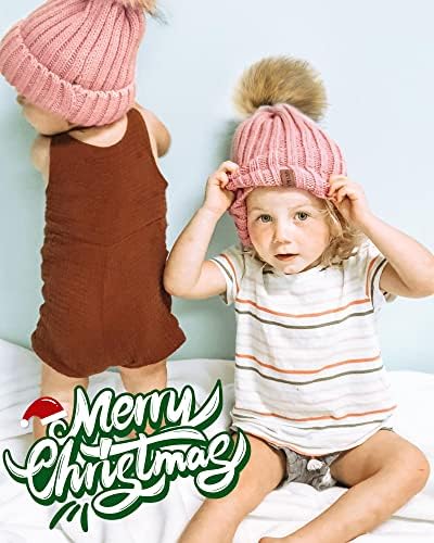 דברו פעוט כפת סאטן מרופד תינוק בני בנות חורף כובעי פום פום בימס לילדים