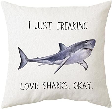 כרישי Sidhua חיות אוקיינוס ​​קישוטי ציפיות נושאים לבית, אני פשוט מתחרפן כרישי אהבה בסדר לזרוק כיסוי כרית 18 x18, מתנות