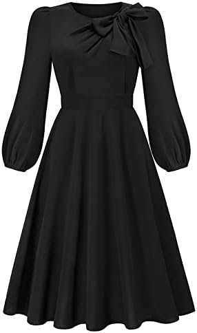 שמלות סתיו לנשים 2022 צבע אחיד צוואר עגול עגול א-קו עם שרוול ארוך שמלות שמלות מידי
