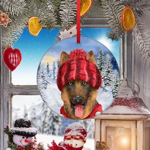 קישוט רועה גרמני קישוטי חג המולד הראשונים של התינוק 2022 כלב עגול קרמיקה לחג המולד קישוט