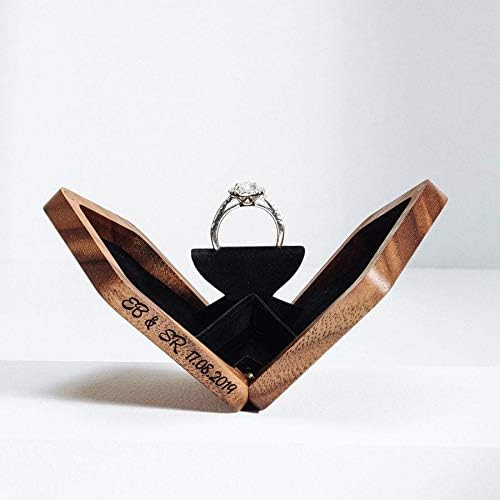 וודסברי אגוז אירוסין טבעת תיבה-מסתובב עץ טבעת תיבת להצעה וטקס חתונה-נושא טבעת תיבה עם הסתיר סגירה מגנטית