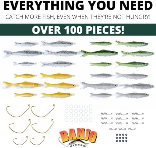 בנג ' ו מינאו 102 חתיכה ערכת + כמו בחיים פיתוי עבור כל דגים + עמיד חומר שתופס דגים + מים מתוקים & מגבר; מלוחים