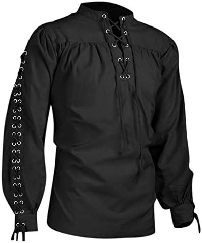 חולצות מימי הביניים לגברים 5XL אופנה תחבושת ארוכה חולצה גבר חולצה גותית גברים שרוול איכותי חולצה גבוהה
