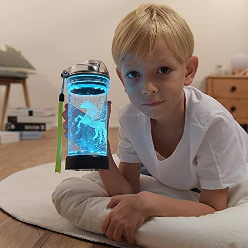 בקבוק מים לילדים עם 3 ד ' זוהר חד קרן + דינוזאור הוביל אור-14 עוז טריטאן חינם - יצירתי אידיאלי נסיעות כוס דינוזאור מתנה עבור