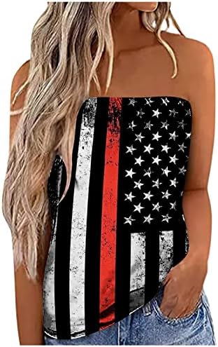 הוקסין אמריקאי דגל צינור חולצות לנשים 4 ביולי סטרפלס חולצות מקרית שרוולים בנדו פסים פטריוטי טיז חולצה