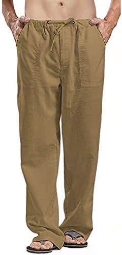 מכנסיים לגברים פשתן טהור מכנסיים מוצקים מכנסיים גברים מכנסי פשתן פלאצו המותניים הגבוהים מכנסיים קפרי טרקלין ארוכים