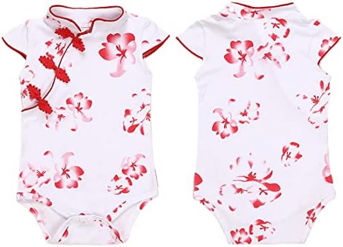 תינוקות תינוקות תינוקות תינוקות צ'ונגסאם שמלת רומפר פרחוני סיני סיני קיפאו בגד גוף עם שרוול קצר סרבל בגדים