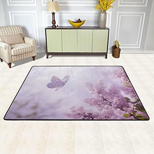 שטיח אזור רך גדול פרחי פרפר יפהפיים משתלת שטיח פליימאט לילדים משחק חדר שינה חדר סלון 4 'x 6', שטיח תפאורה ביתית