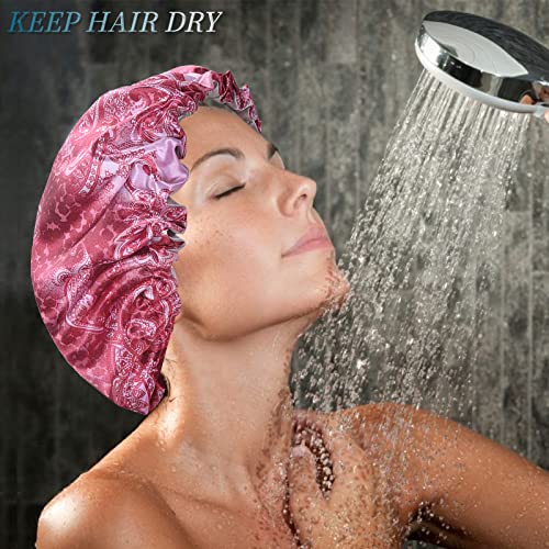 כובע מקלחת פישנט, 4 מארז כובעי מקלחת מתכווננים לנשים, כובעי מקלחת עמידים למים שכבות כפולות מסוגננות, כובעי שיער פווה