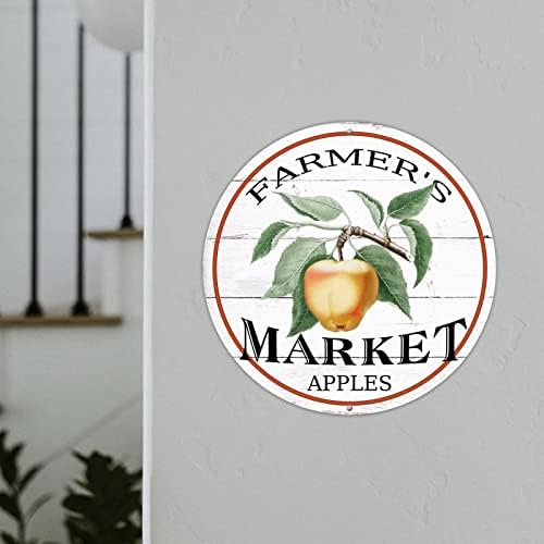 השוק של החקלאים עגול שלט מתכת רטרו תפוחים פירות זרים שלט עגול זריק זר 9 אינץ 'שלט עגול שלט עגול שלט קיר שיק קיר