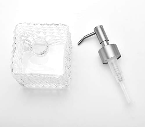מתקן סבון זכוכית של פיראוזו, מתקן סבון ידיים עם בקבוק זכוכית מרובע, מתאים לשמנים אתרים, קרמים, סבונים נוזליים וכו ', ניקל מוברש