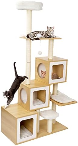 עץ חתול עץ מגדל לחתולים מקורה, 64 רב-רמת חתול ריהוט פעילות מרכז עם גרוד, מתנדנד כדור, למעלה מוטות, חתול טיפוס מגדל
