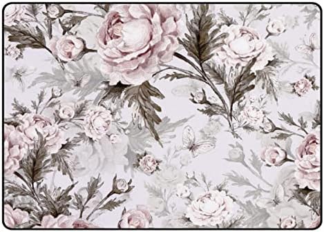 זוחל שטיח מקורה משחק מחצלת ורדים בצבעי מים ופרפרים לסלון חדר שינה משתלת חינוכית חינוכית שטיח שטיח 63x48 אינץ '
