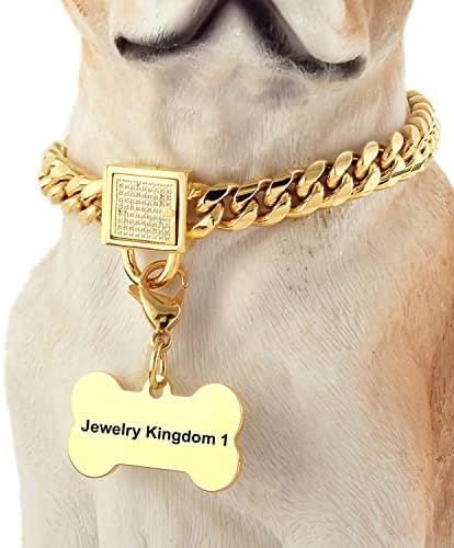 צווארון שרשרת כלבים זהב עם אבזם מאובטח עם אבני זירקוניה מעוקב קרח ותג כלב