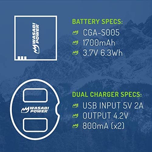 סוללת חשמל ווסאבי ומטען כפול עבור Panasonic CGA-S005, DMW-BCC12 ו- Panasonic Lumix DMC-FX9, DMC-FX10, DMC-FX12,