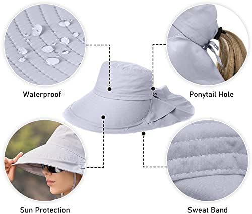 3 חבילות נשים קוקו קוקו כובע שמש עם דש צוואר רחב שולי UV הגנה על כובע דלי קיץ חוף קיץ דיג טיולים גן UPF 50+