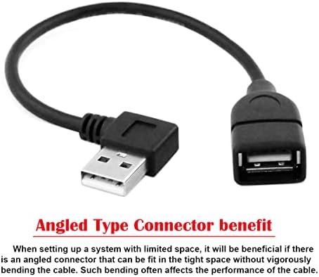 cablecc 90 מעלות זווית ימנית USB 2.0 זכר ל- USB כבל הרחבה נקבה 20 סמ