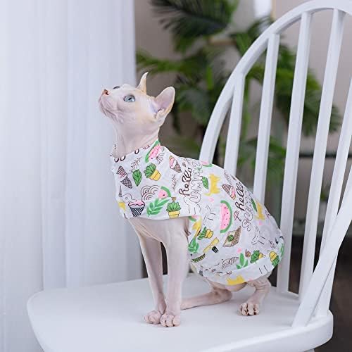 בגדי חתול חסרי שיער נושמים קיץ כותנה דקה רשת דק חולצה ללא שרוולים חתול ללבוש בגדים אפוד אפוד פיג'מה לספינקס, קורניש