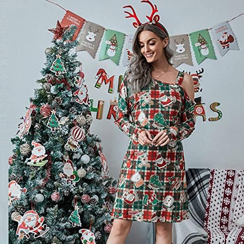 חג המולד סקסי קר כתף שמלה לנשים מקרית ארוך שרוול טוניקת שמלות חג רופף חולצה אונליין שמלה
