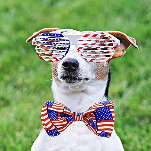 Pohshido 2 חבילה 4 ביולי צווארון כלבים עם עניבת פרפר, יום העצמאות של ארהב / צווארון פטריוטי עבור גורי חיות מחמד גדולים