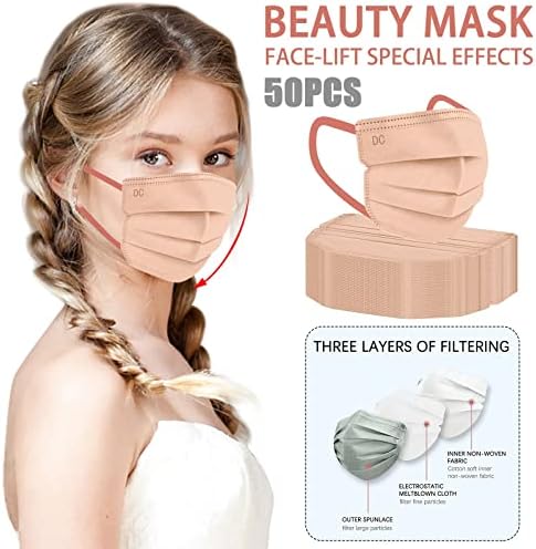 מסכת פנים חד פעמית של ג ' מטרי 50 מחשב למבוגרים, כיסוי פנים להגנה חיצונית מסכה נוחה לנשימה לגברים נשים