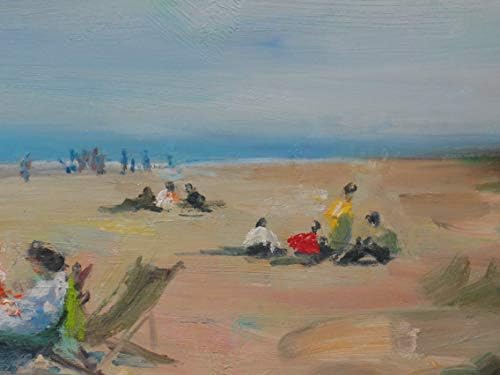 נינו פיפה אמנות רשום אמן מקורי וייחודי שמן על לוח אוריינטליסט ציור של צרפתית ריביירה חוף סצנה 24 איקס 36 עם קו