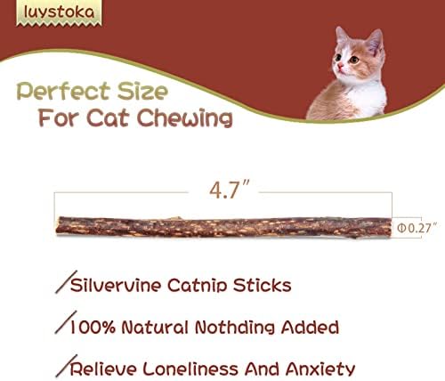 Luystoka 12 יחידות מקלות Silvervine, צעצועים לחתול לחתול, מטטאבי לעיסה מקלות צעצועים לטייזים אגרסיביים, גפן כסף לחתולי