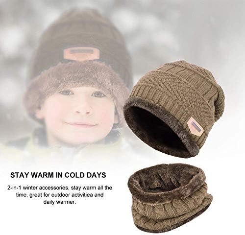 ילדים חורף כובע וצעיף סט, 2 יחידות חם לסרוג כפת כובע וצעיף עבור 5-14 שנים