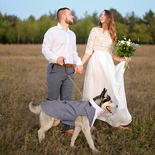 דורה כלה טוקסידו כלב רשמי לכלבים גדולים בינוניים, תלבושת חליפת מסיבות חתונה של לברדור לחיות מחמד עם צווארון פרו-צווארון בנדנה,