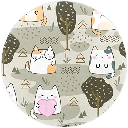 Llnsupply 4 ft שטיח אזור משחק עגול ערימה נמוכה, חתולים חמודים של קוואי חמודים מצוירים