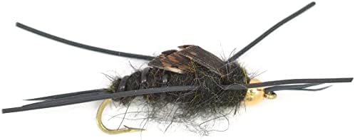 מקום דיג הזבובים טונגסטן ראש חרוז נימפה נימפה זבובי דיג זבובים - זבוב האבן השחור של קאופמן עם רגלי גומי - זבוב רטוב