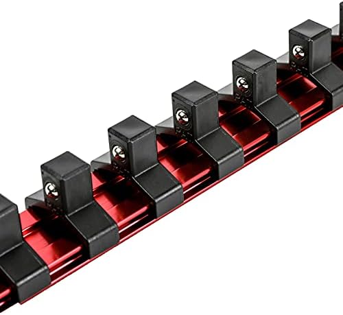 ARES 70205-3/8 אינץ 'כונן אדום מארגן שקעים בגודל 6 אינץ'-מארגן רכבת אלומיניום עד 5 שקעים ושומר על תיבת הכלים שלך מסודרת