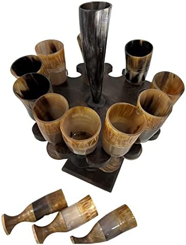 בעבודת יד טבעי קרן עץ יין שתיית גביע ייחודי עיצוב עם מעמד עץ גביע אותנטי מימי הביניים בהשראת ויקינג שתיית ירה