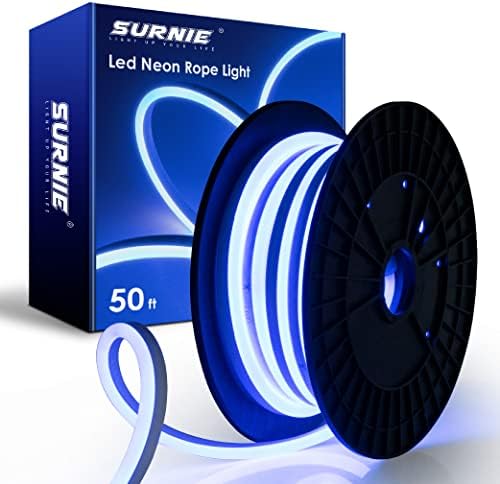 Surnie 50ft LED אורות חבל ניאון - 110V Flex Blue Light Light חיצוני חיצוני אטום - אורות רצועת ניאון DIY לחדר שינה,