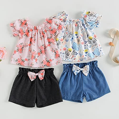 פעוטות תינוקות בוגי קיץ ילדים פרחוני חולצת טריקו עם שרוול קצר פרחים