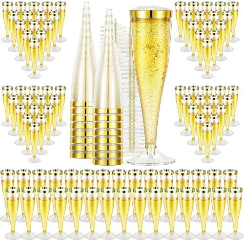 Chengu 100 PCS כוסות חלילי שמפניה פלסטיק 5 oz אבקת נצנצים כוסות שמפניה חד פעמיות כוסות יין לחתונה כוסות מימוזה בר אספקת מסיבות