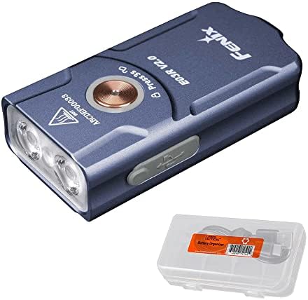 Fenix ​​E03R v2.0 פנס מחזיק מקשים, כחול, 500 Lumen USB-C נטענת EDC עם LED אדום ומארגן Lumentac