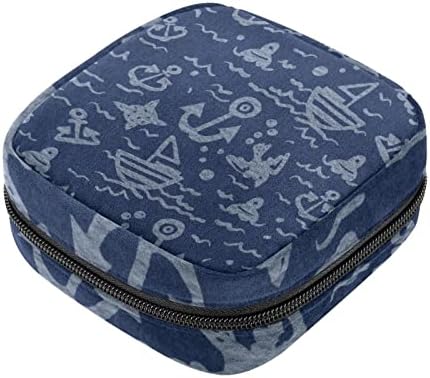 מפית סניטרית אחסון תיק, נייד לשימוש חוזר וסת כרית רוכסן שקיות, טמפון אחסון פאוץ עבור נשים בנות, חיל הים כחול קריקטורה עוגן