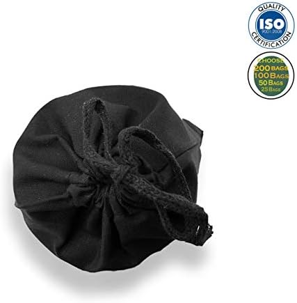 Ecogreentextiles שקיות משיכת כותנה - שקיות תוצרת לשימוש חוזר שחור
