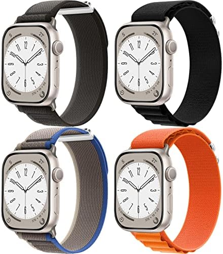 4 חבילות אלפיני לולאת ניילון ניילון תואמת להקת Apple Watch 49 ממ 45 ממ 44 ממ 42 ממ נשים גברים, מתכווננת עם רצועת וו מתכתית עבור