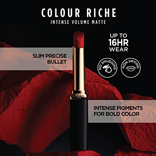 L'Oréal Paris Color Riche נפח אינטנסיבי שפתון מט, צבע שפתיים משוחרר בחומצה היאלורונית עד 16 שעות כל היום, אמביציה