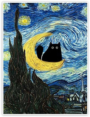 Verenix Vincent van Gogh Night Night Cat Cat Canvas Canvas Art ， פוסטרים אסתטיים של קיר וינטג 'לאמנות קיר בסלון. ...