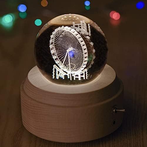 קופסת מוסיקה לגלגל Epano Ferris זוהר סיבוב תלת מימד קופסה מוזיקלית עם אור LED וצעצוע בסיס עץ מתנה לקישוט שולחן בית