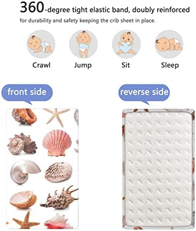 Seashells Seevated Sheet Crib, מזרן עריסה סטנדרטי מצויד סדין מזרן מזרן רך-חומר רך או סדין פעוטות, 28 x52, multicicalor