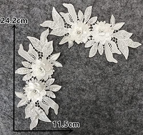 Ruinuo 3D תחרה חרוזי פרחים טלאי אפליקציות תפור על טלאים אפליקציות רקמה ריינסטון תפירה שמלת כלה צווארון צווארון לבן