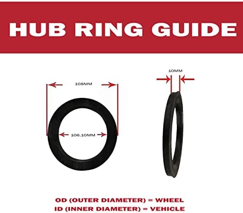 חלקי אביזרי גלגלים סט של 4 טבעת מרכזית טבעת 108 ממ OD עד 106.10 ממ מזהה רכזת, פוליקרבונט