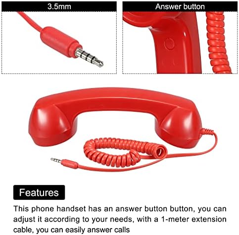 Meccanixity 3.5 ממ רטרו טלפון מכשיר טלפון מקלט טלפון לרמקול מיקרופון אדום חלק